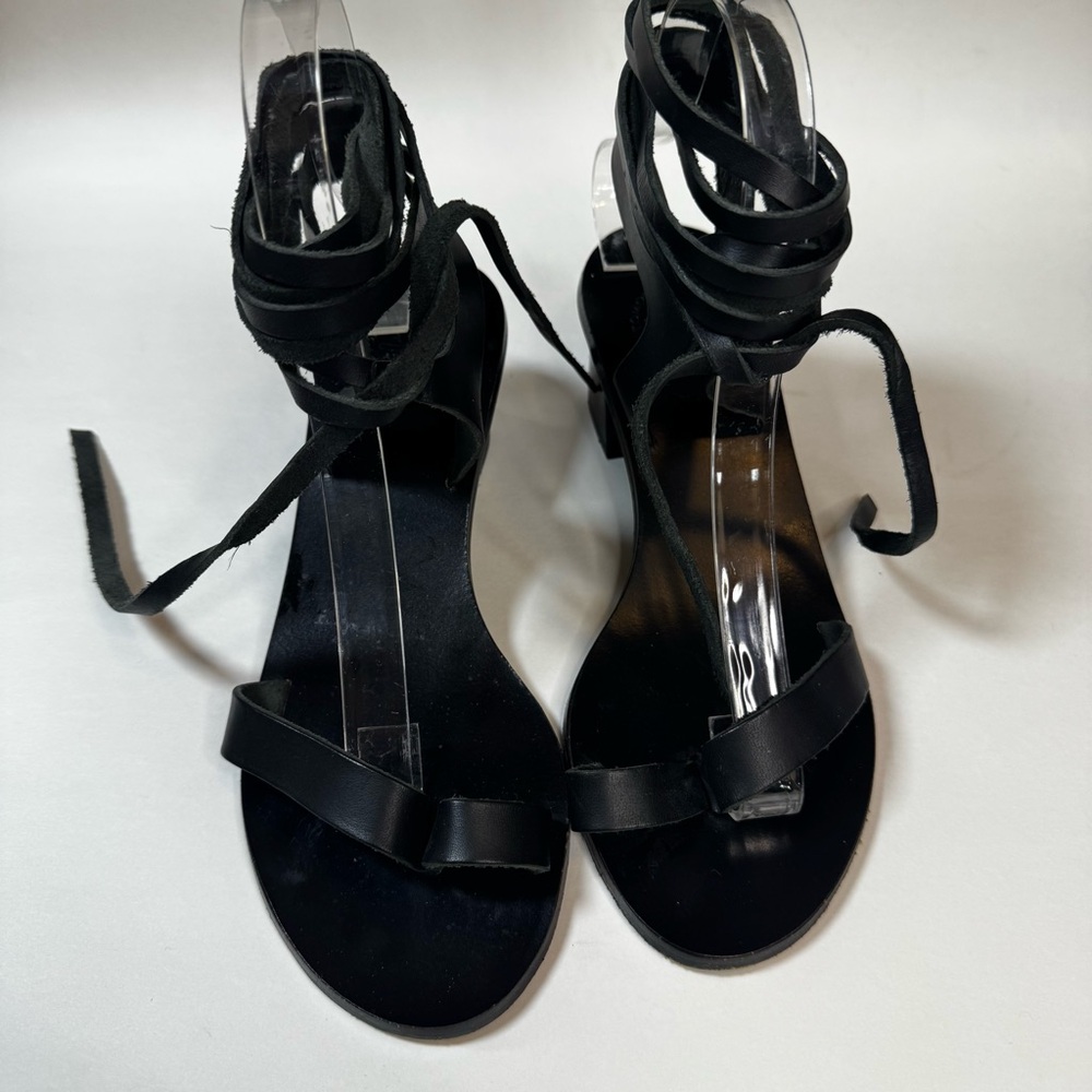 ATP Atelier Black Leather Ankle Wrap Sandals - Picture 2 of 7